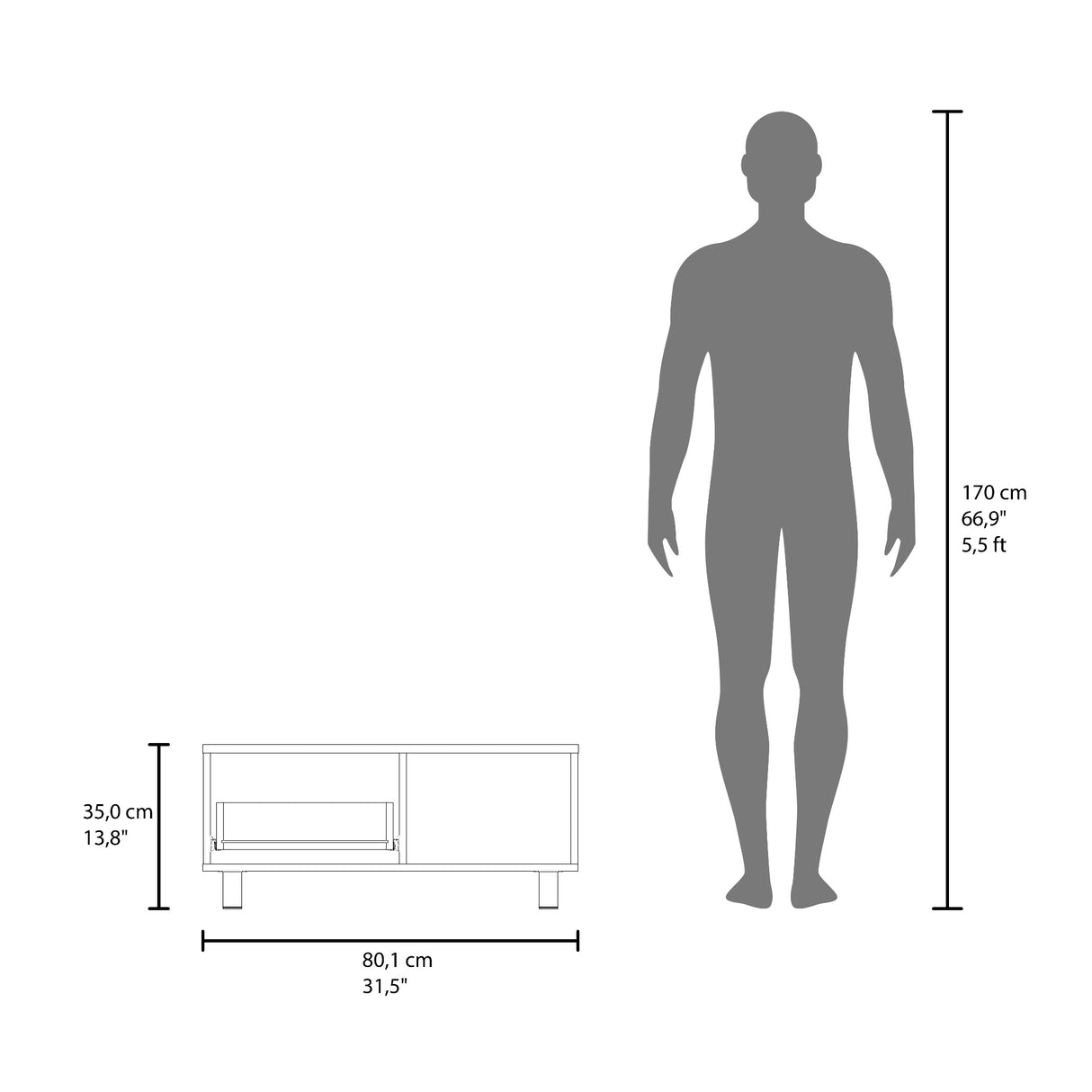 Mesa de Centro Torence Avellana 80.1x35cm Rectangular con Compartimientos