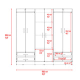 Closet Petunia Fresno Europeo y Blanco 180x180cm con Seis Puertas y con Cuatro Cajones