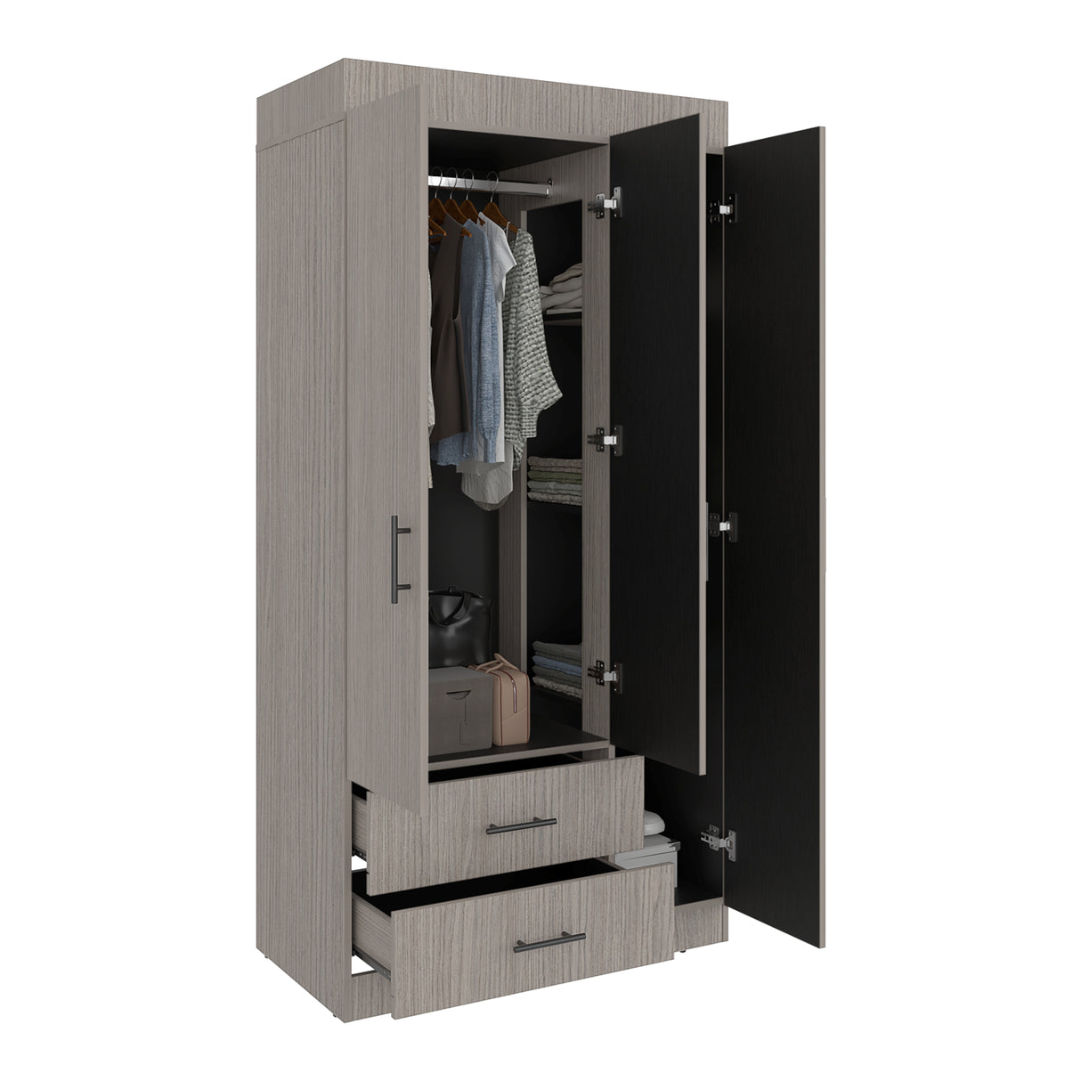 Closet Houston Positano y Wengue 90x180cm con Tres Puertas y con Dos Cajones