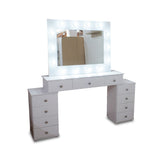 Tocador Jazmín Blanco 32x172cm de Un Puesto con Once Cajones con Espejo y con Iluminación de Bombillos