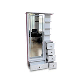 Tocador Vanity Blanco 32x180cm de Un Puesto con Seis Cajones con Espejo y con Iluminación