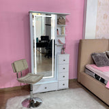 Tocador Vanity Blanco 32x180cm de Un Puesto con Seis Cajones con Espejo y con Iluminación