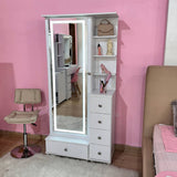 Tocador Vanity Blanco 32x180cm de Un Puesto con Seis Cajones con Espejo y con Iluminación