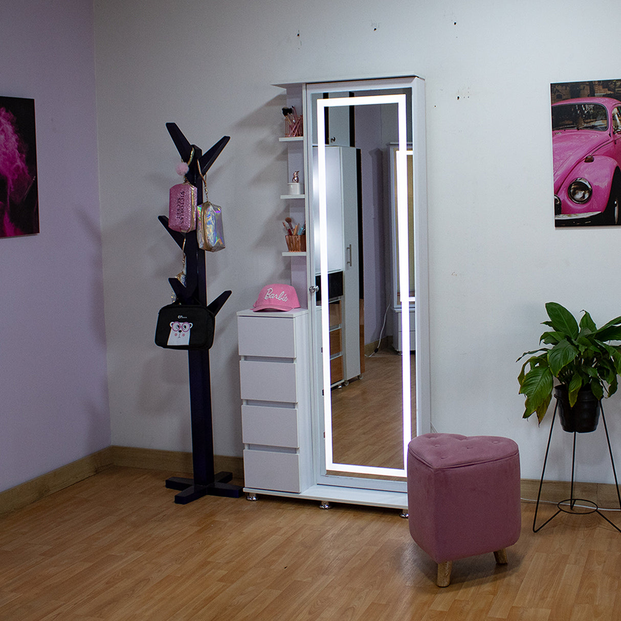 Tocador Venus Blanco 32x180cm de Un Puesto con Seis Cajones con Espejo y con Iluminación