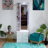 Tocador Blanco 55x180cm de Un Puesto con Cuatro Cajones con Espejo y con Iluminación
