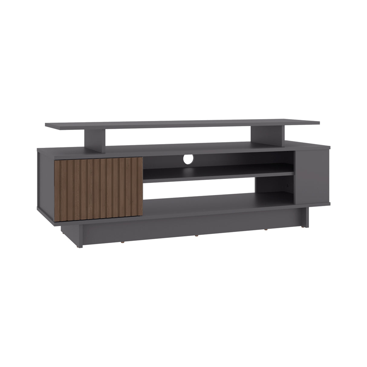 Rack de TV Bowie Plomo y Ocaso 130.2x46.1cm Para TV Hasta 55 Pulgadas con Tres Compartimientos y con Ranura para Cables