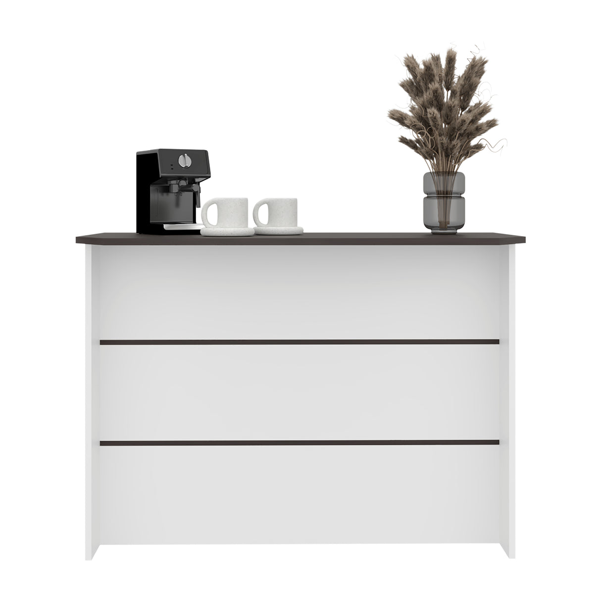 Isla de Cocina Fendi Blanco y Wengue 120x90cm con Dos Compartimientos y Dos Entrepaños