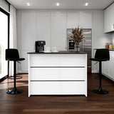 Isla de Cocina Fendi Blanco y Wengue 120x90cm con Dos Compartimientos y Dos Entrepaños