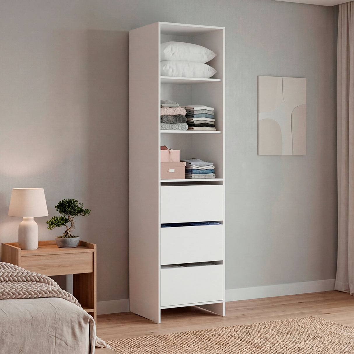 Closet Independiente Blanco 55.8x213.4cm con Tres Cajones y Tres Compartimientos