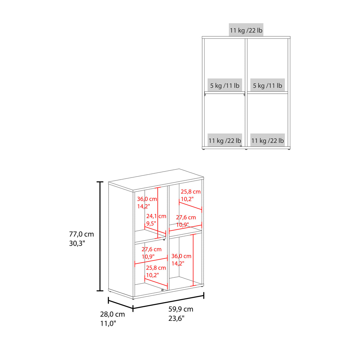 Estantería Vicco Blanco 59.9x77cm Rectangular con Dos Compartimientos y Un Entrepaño