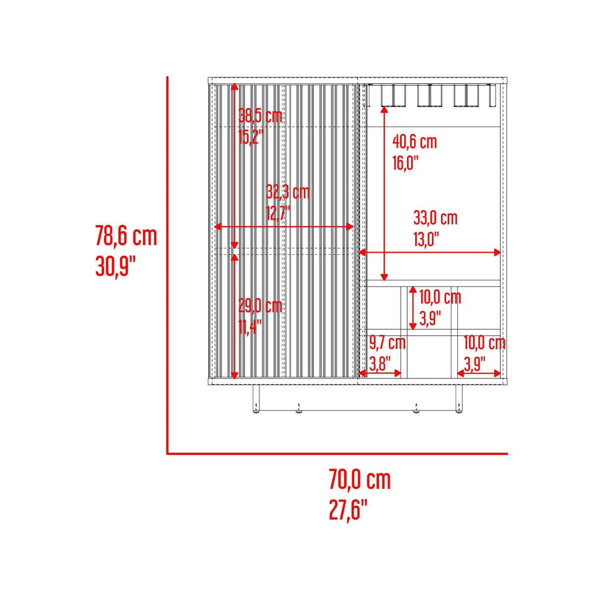 Bar Bowie Plomo 70x78.6cm con Siete Compartimientos y con Seis Portabotellas