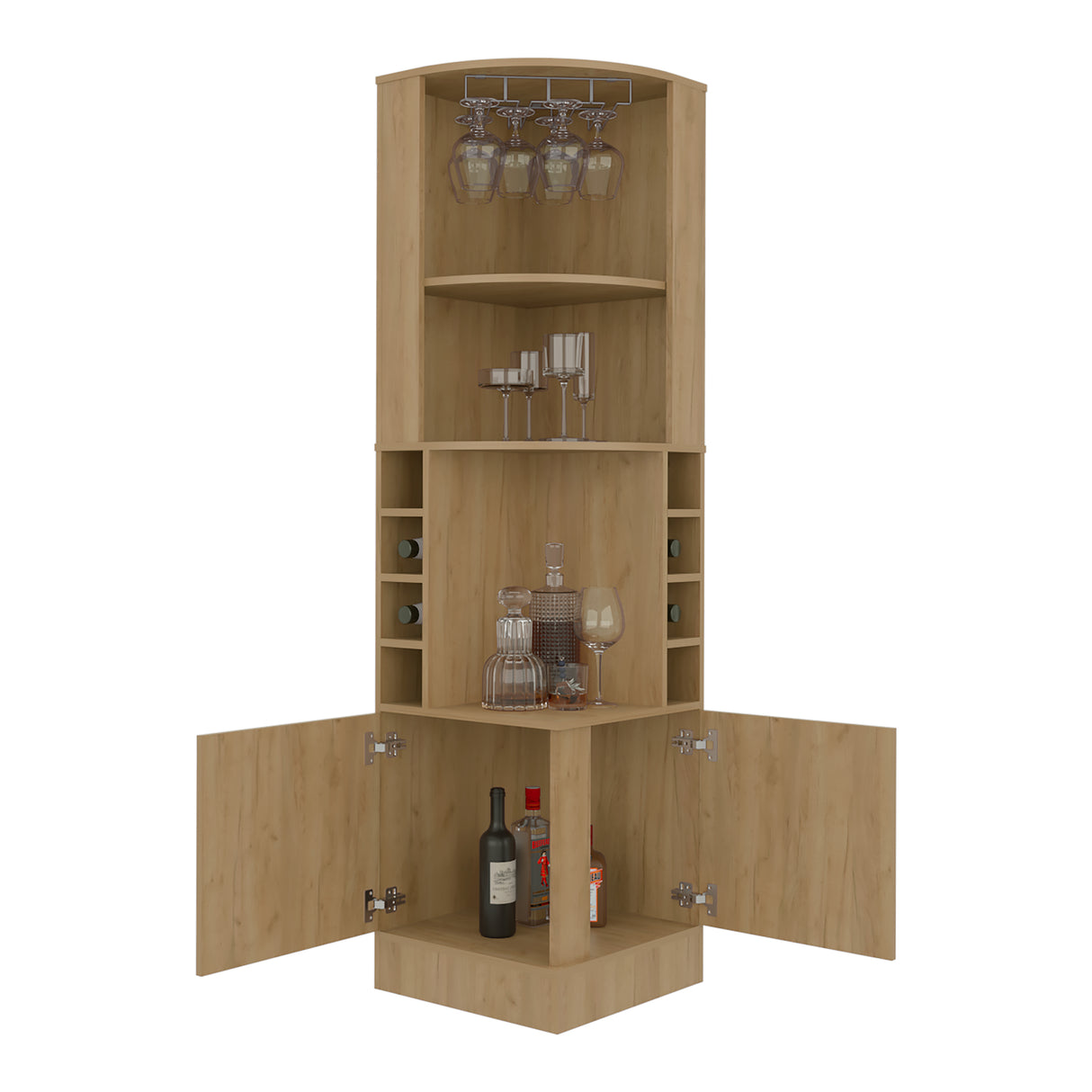 Bar Beijing Fresno 46.9x180.6cm con Tres Compartimientos y con Ocho Portabotellas