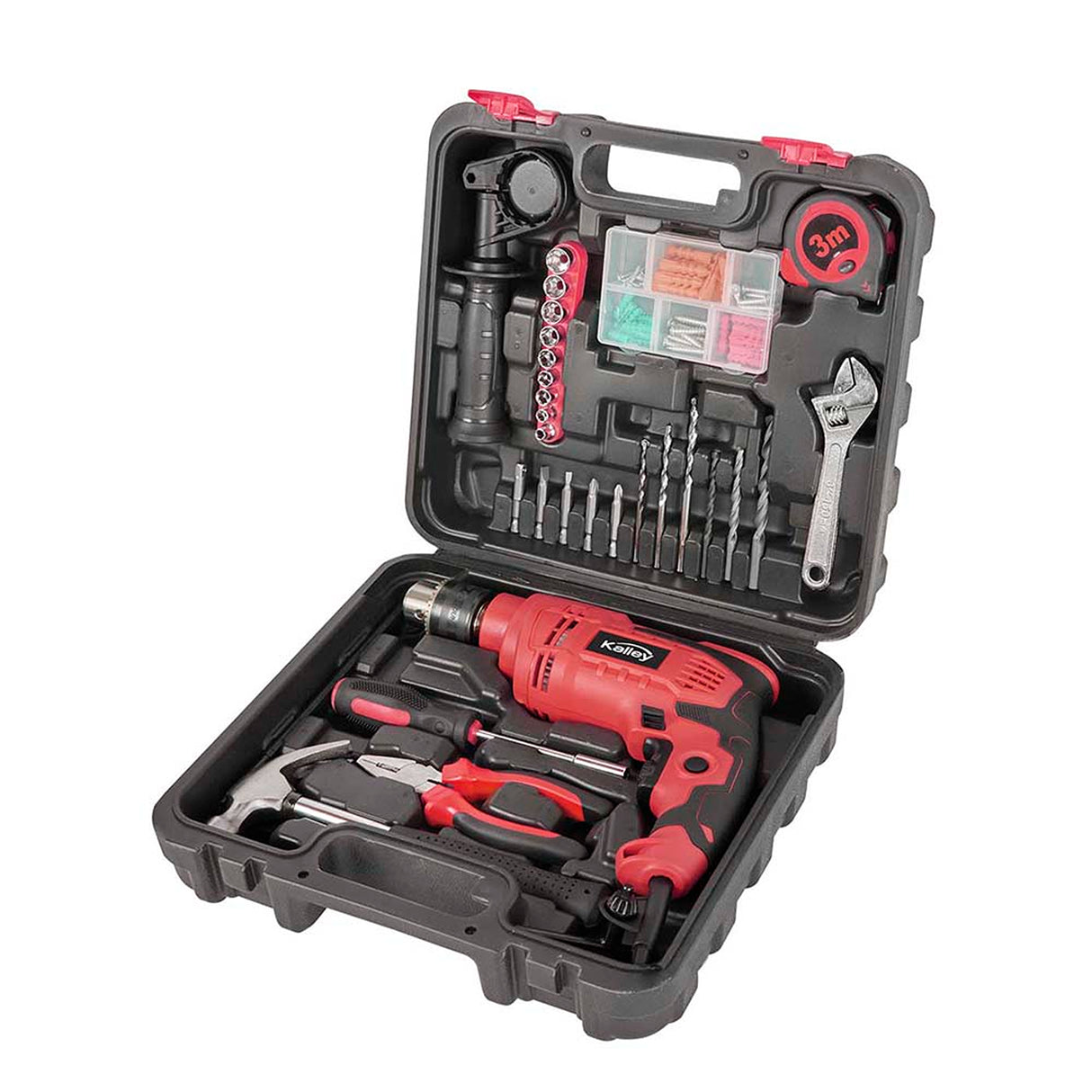 Set de Taladro Percutor Kalley Negro y Rojo 31.8x23.4cm