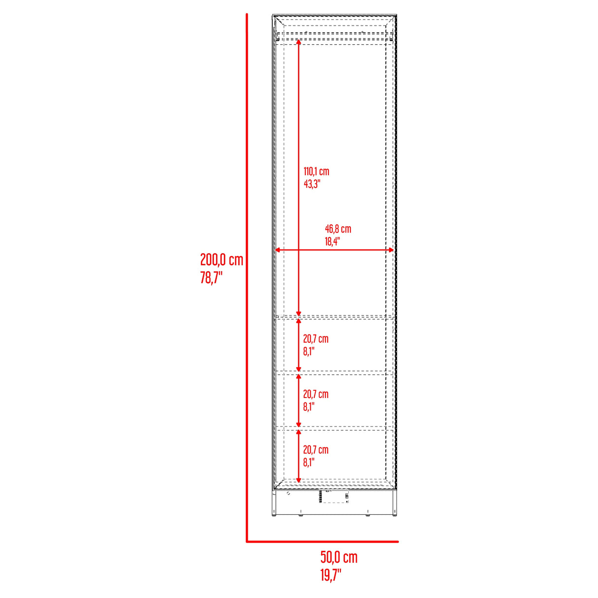 Closet Tolum Fresno Europeo 50x200cm False con una Puerta y Cuatro Compartimientos