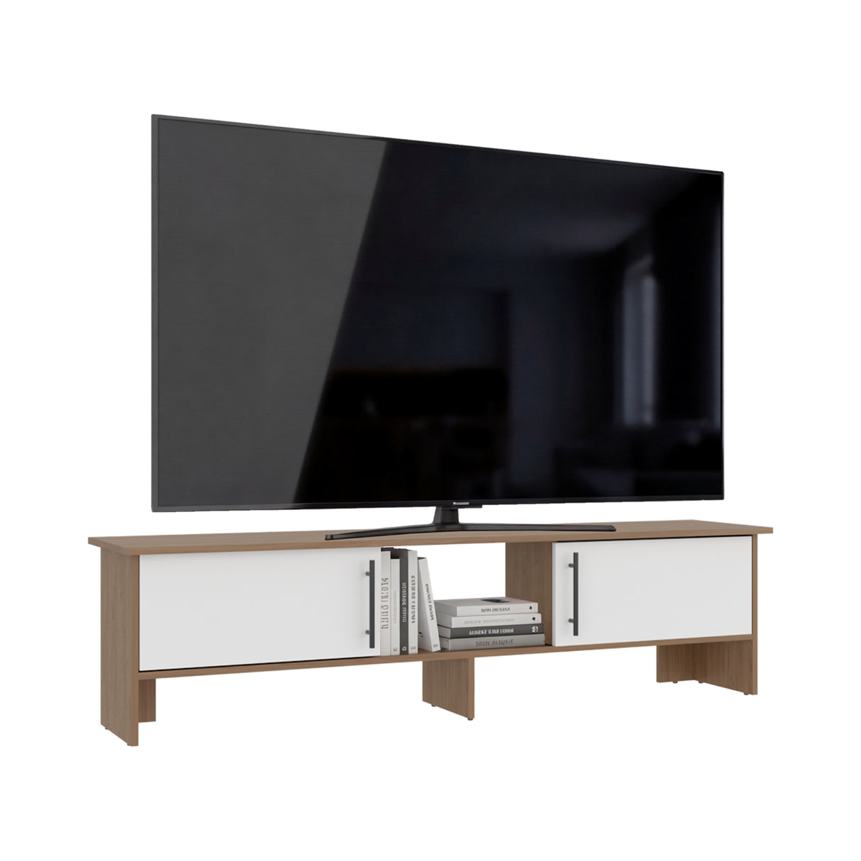 Rack de TV Dago Fresno Europeo y Blanco 160x41.8cm para TV Hasta 65" Pulgadas con Un Compartimiento
