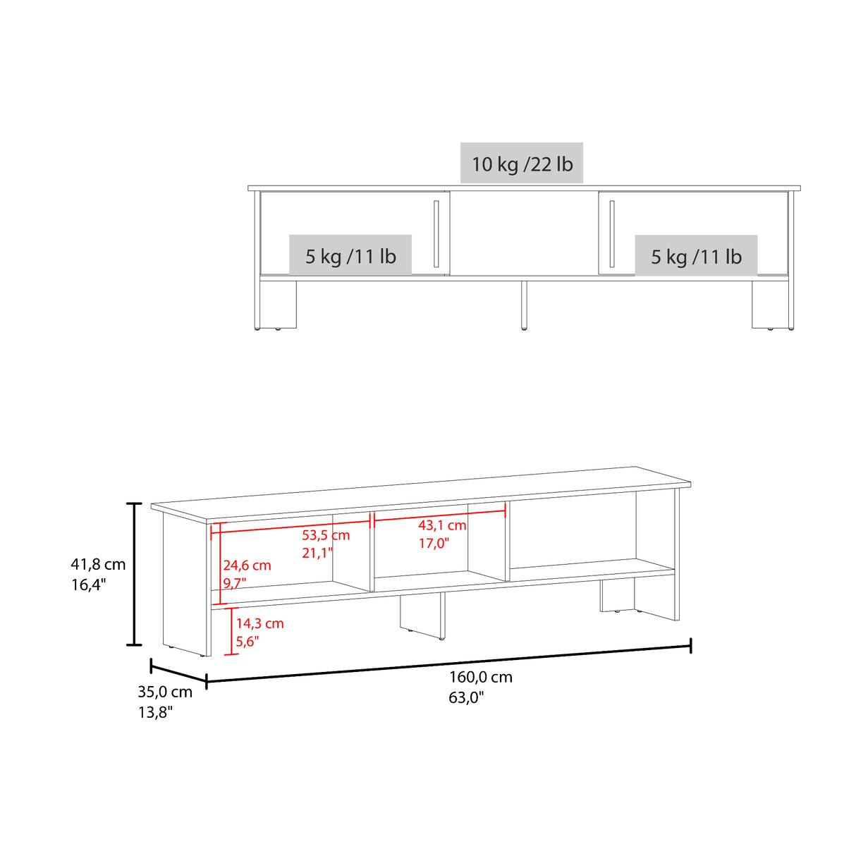 Rack de TV Dago Positano 160x41.8cm para TV Hasta 65" Pulgadas con Un Compartimiento