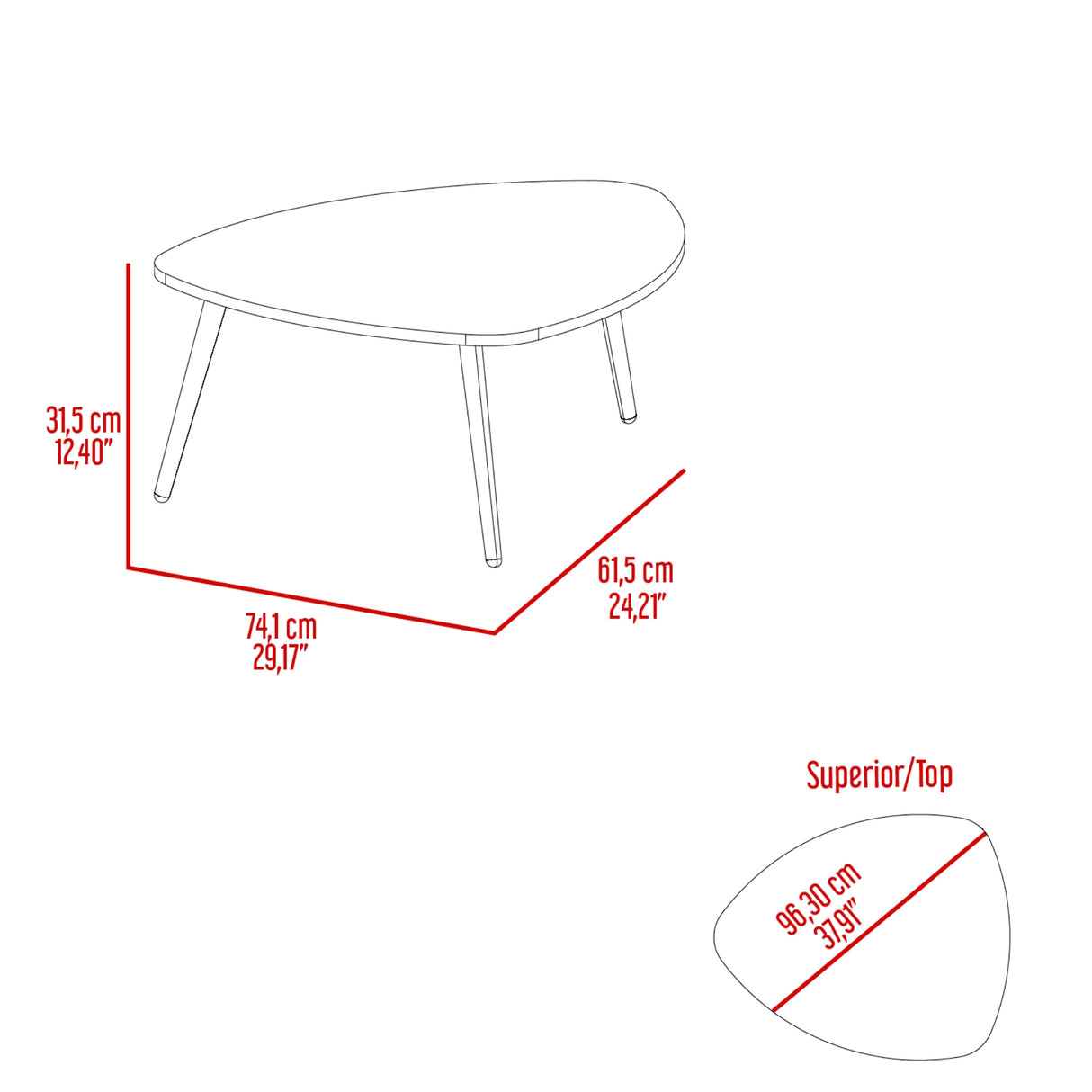 Mesa de Centro Narvik Fresno Europeo 74.1x31.5cm Ovalado con Patas
