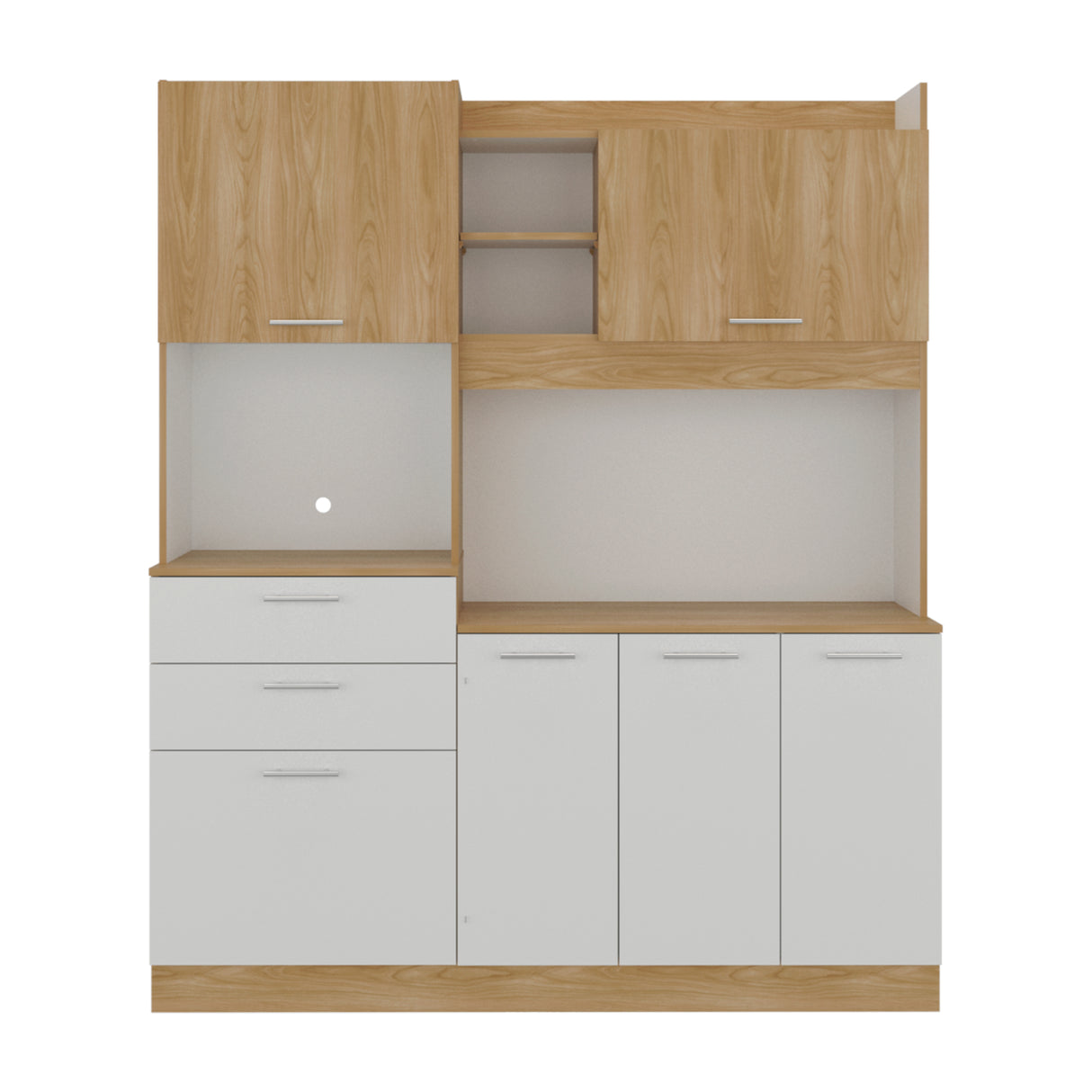 Alacena Cinnamon Fresno Europeo y Blanco 160x190cm con Seis Puertas y con Dos Cajones