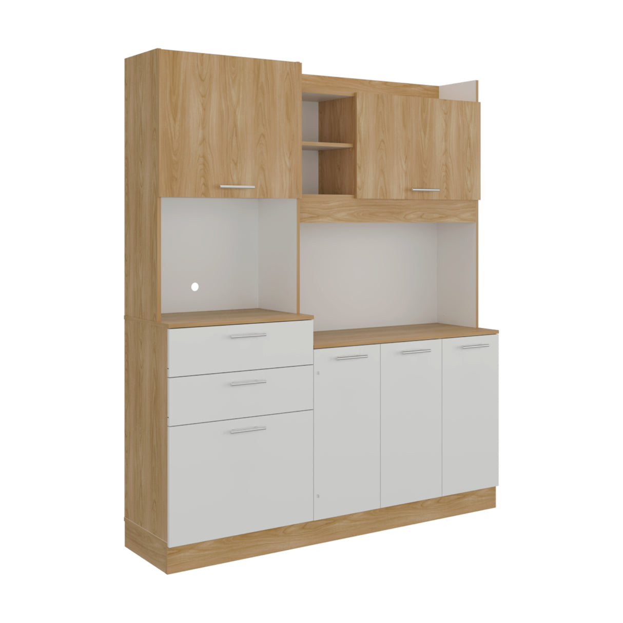 Alacena Cinnamon Fresno Europeo y Blanco 160x190cm con Seis Puertas y con Dos Cajones