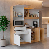 Alacena Cinnamon Fresno Europeo y Blanco 160x190cm con Seis Puertas y con Dos Cajones