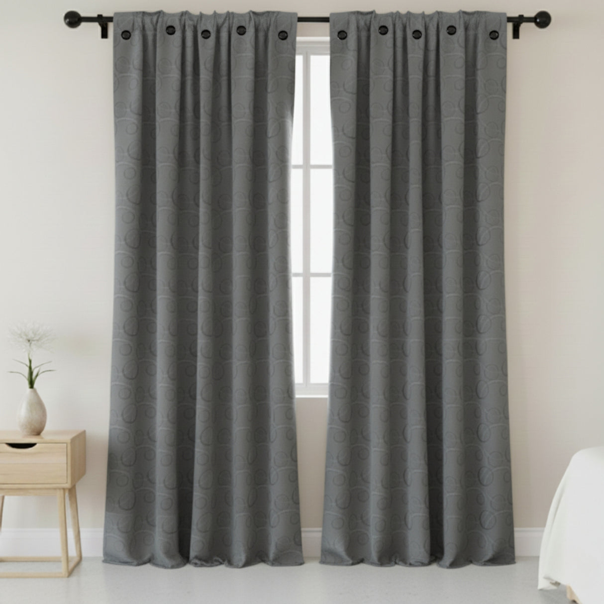 Cortina Jacquard Gris Oscuro 270x215cm Doble Faz de Simbolos Geometricos