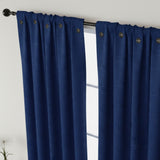 Cortina Jacquard Azul Oscuro 270x215cm Doble Faz de Simbolos Geometricos