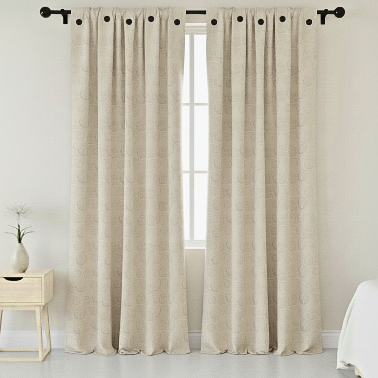 Cortina Jacquard Tradicional Beige 270x215cm Doble Faz de Simbolos Geometricos