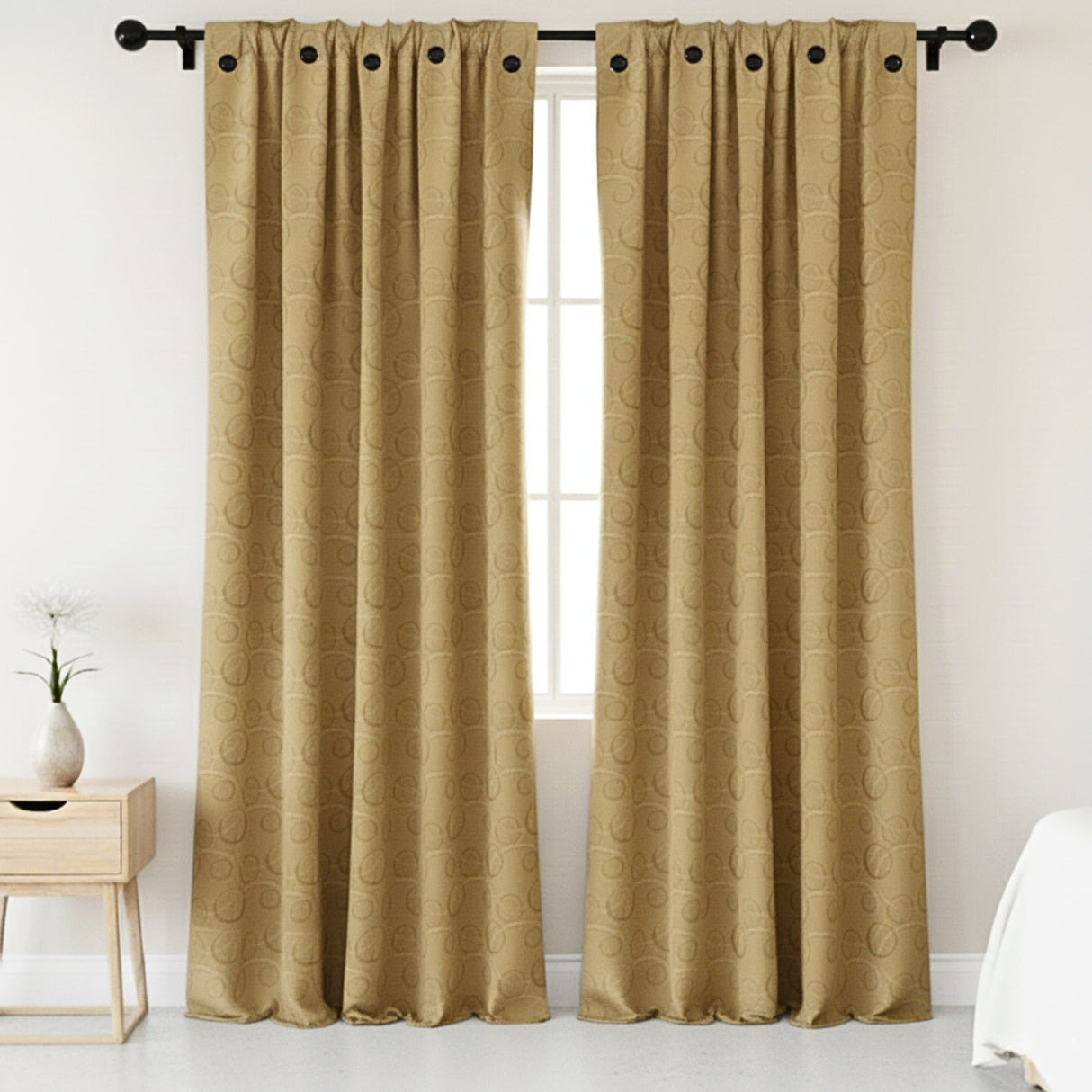 Cortina Jacquard Tradicional Beige Oscuro 270x215cm Doble Faz de Simbolos Geometricos