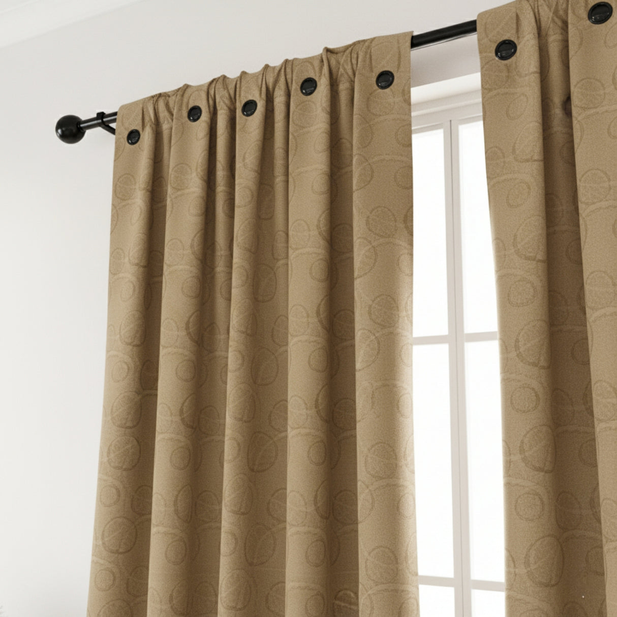 Cortina Jacquard Tradicional Beige Oscuro 270x215cm Doble Faz de Simbolos Geometricos