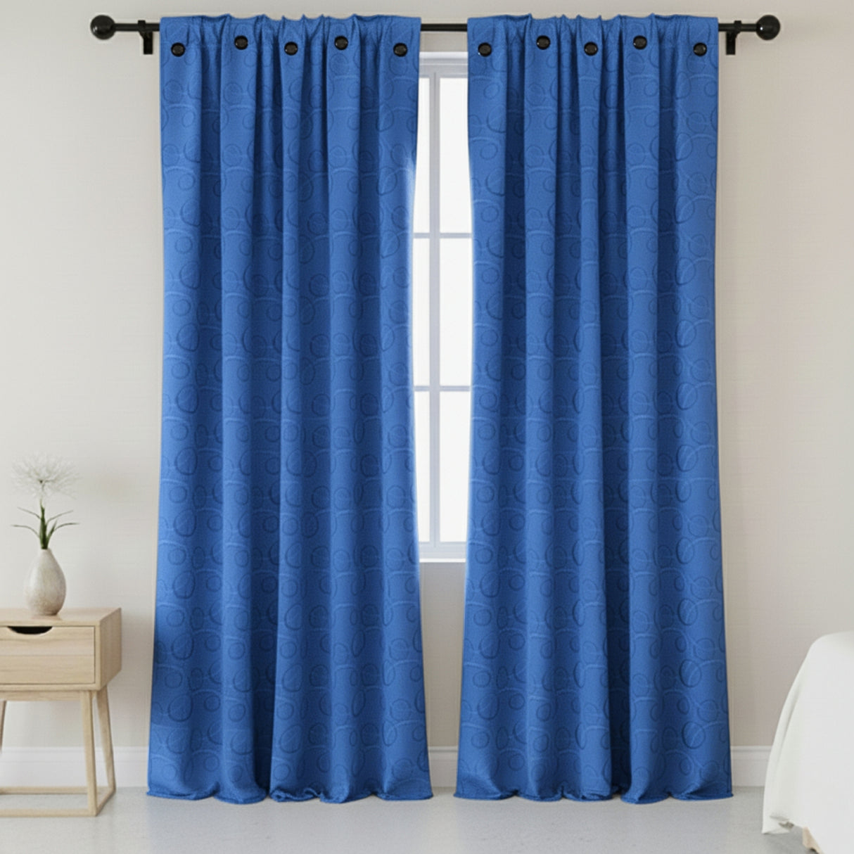 Cortina Jacquard Tradicional Azul Rey 270x215cm Doble Faz de Simbolos Geometricos