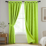 Cortina Jacquard Tradicional Verde Limón 270x215cm Doble Faz de Simbolos Geometricos