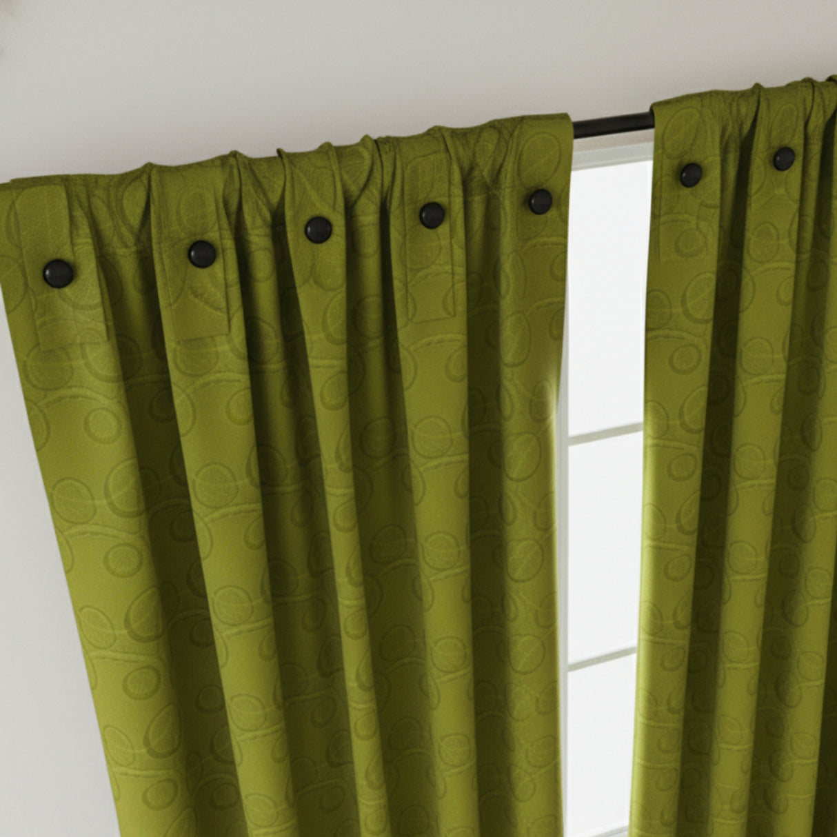 Cortina Jacquard Tradicional Verde Oliva 270x215cm Doble Faz de Simbolos Geometricos