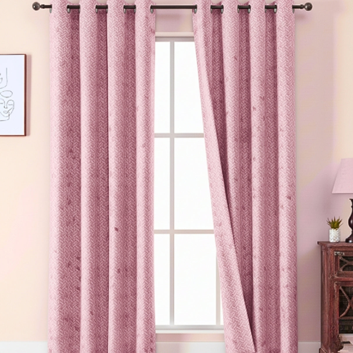 Cortina Jacquard Tradicional Premium Rosa 270x200cm Acústica de Figuras Geometricas