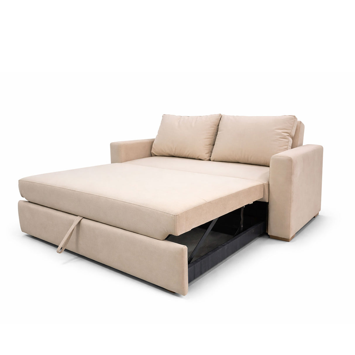 Sala Beige y Blanco 174x92cm con Un Sofá Cama Un Puff y Una Mesa de Centro