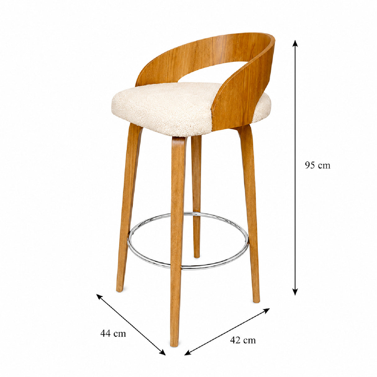 Set x 2 Sillas Bar Odet Beige 44x95cm Circular con Espaldar sin Apoya Brazos