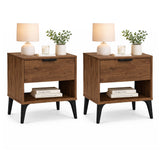 Set X2 Mesas de Noche Bony Madera Oscura 40x50cm con Dos Compartimientos y Una Puerta