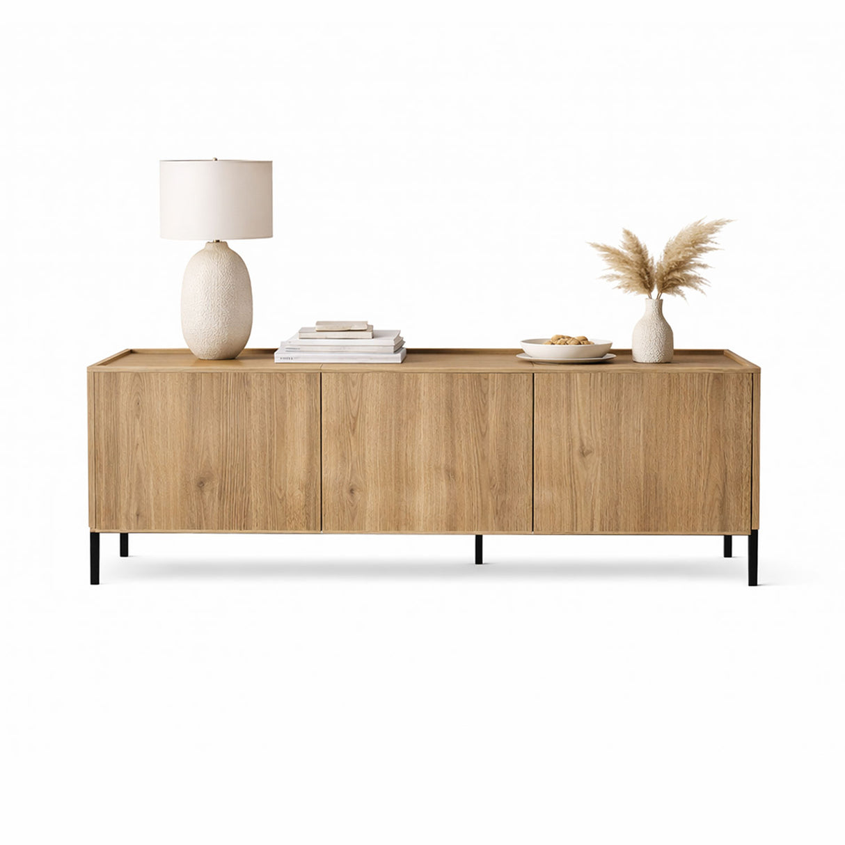 Mesa para TV Benito Madera Clara 150x50cm para TV Hasta 65" Pulgadas con Tres Compartimientos