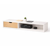 Repisa para TV Tolouse Blanco y Madera Clara 120x30cm Flotante para TV Hasta 55" Pulgadas con Dos Compartimientos
