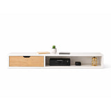 Repisa para TV Tolouse Blanco y Madera Clara 120x30cm Flotante para TV Hasta 55" Pulgadas con Dos Compartimientos