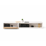 Repisa para TV Tolouse Blanco y Madera Clara 120x30cm Flotante para TV Hasta 55" Pulgadas con Dos Compartimientos