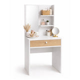 Combo Tocador Touluse Blanco y Madera Clara 140x40cm con Espejo y con Una Silla Blanca