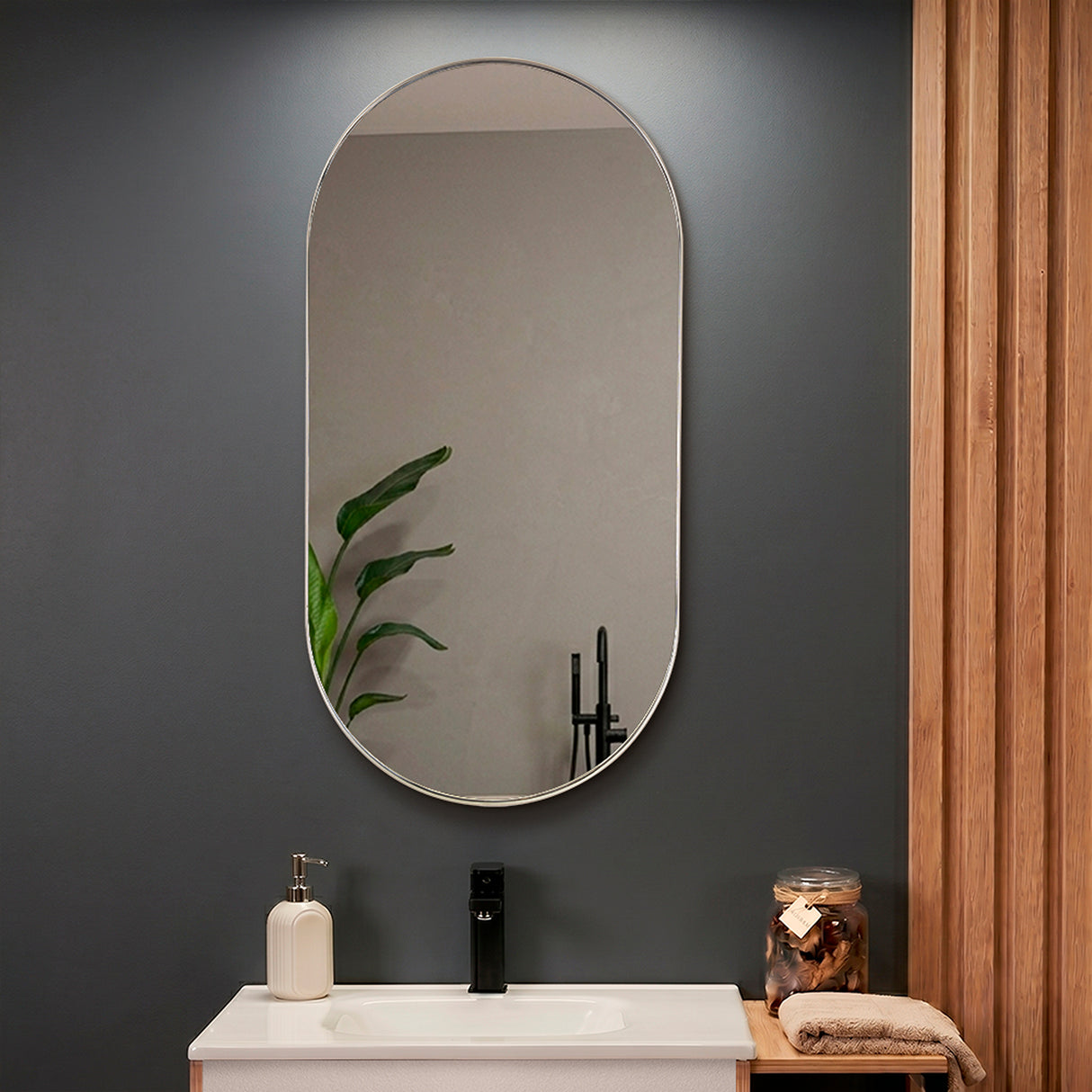Espejo de Pared Rainbow Taupe 50x100cm Ovalado con Marco En PVC