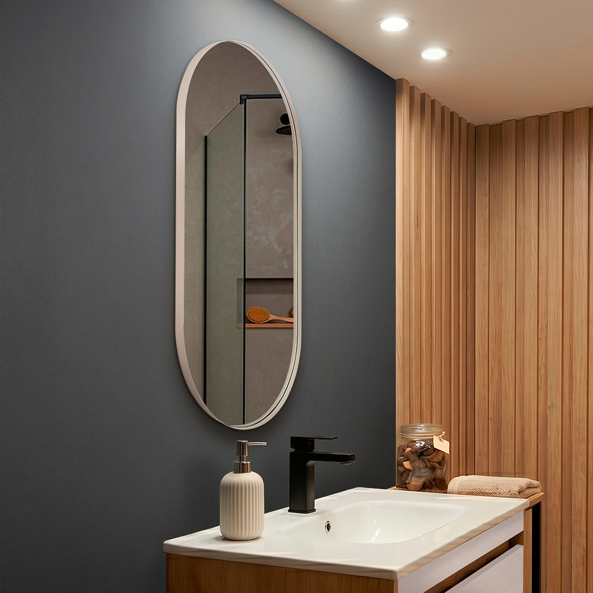 Espejo de Pared Rainbow Taupe 50x100cm Ovalado con Marco En PVC