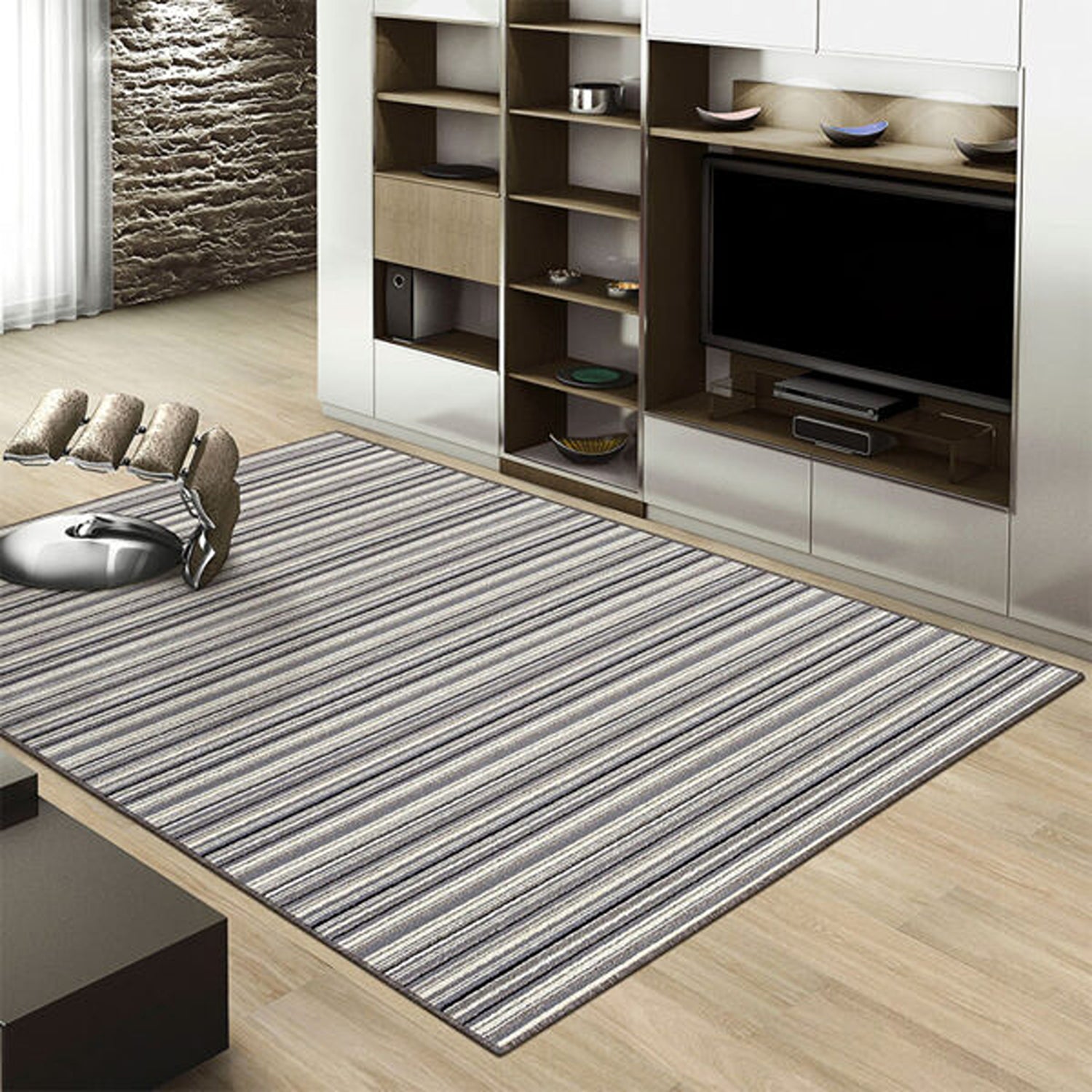 Alfombra Newark Negro y Multicolor 150x200cm Rectangular Suave para Sala De Estar de Lineas