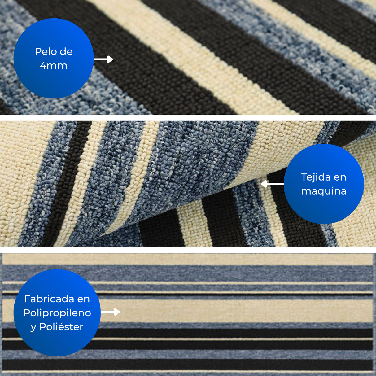 Alfombra Newark Azul 150x200cm Rectangular Suave para Sala De Estar de Lineas