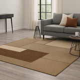 Alfombra Dover Café Oscuro y Cafe Claro 150x100cm Rectangular Suave para Sala De Estar de Cuadros Y Rectangulos