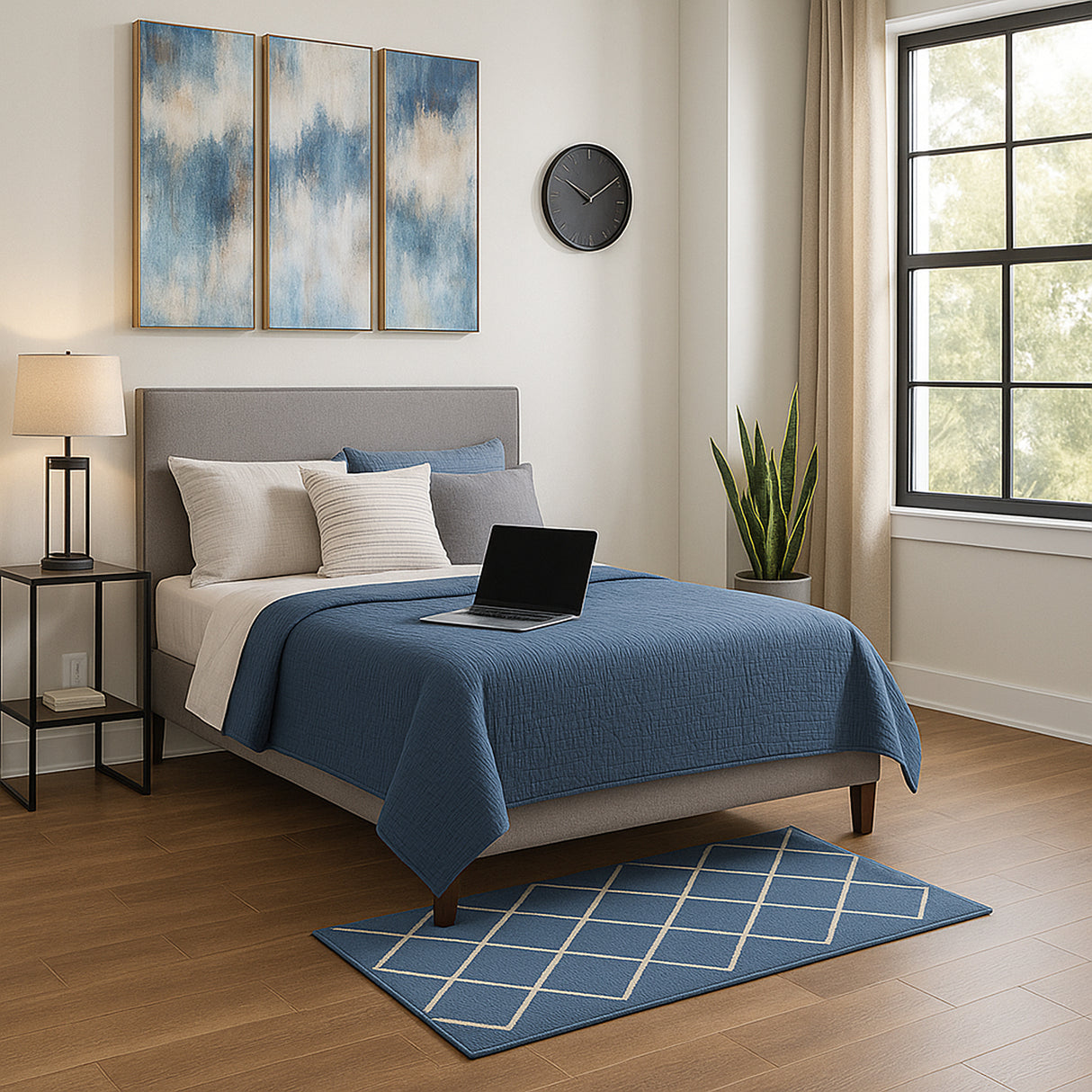 Alfombra Maryland Azul Grisaceo 100x50cm Rectangular Suave para Dormitorio de Rombos