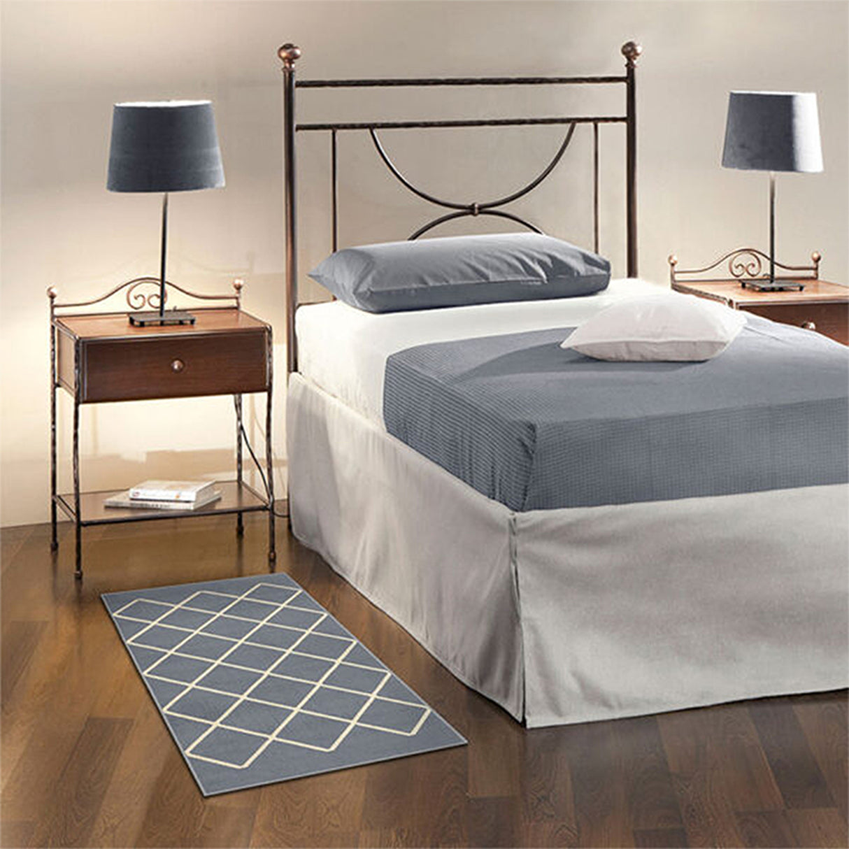 Alfombra Maryland Azul Grisaceo 100x50cm Rectangular Suave para Dormitorio de Rombos