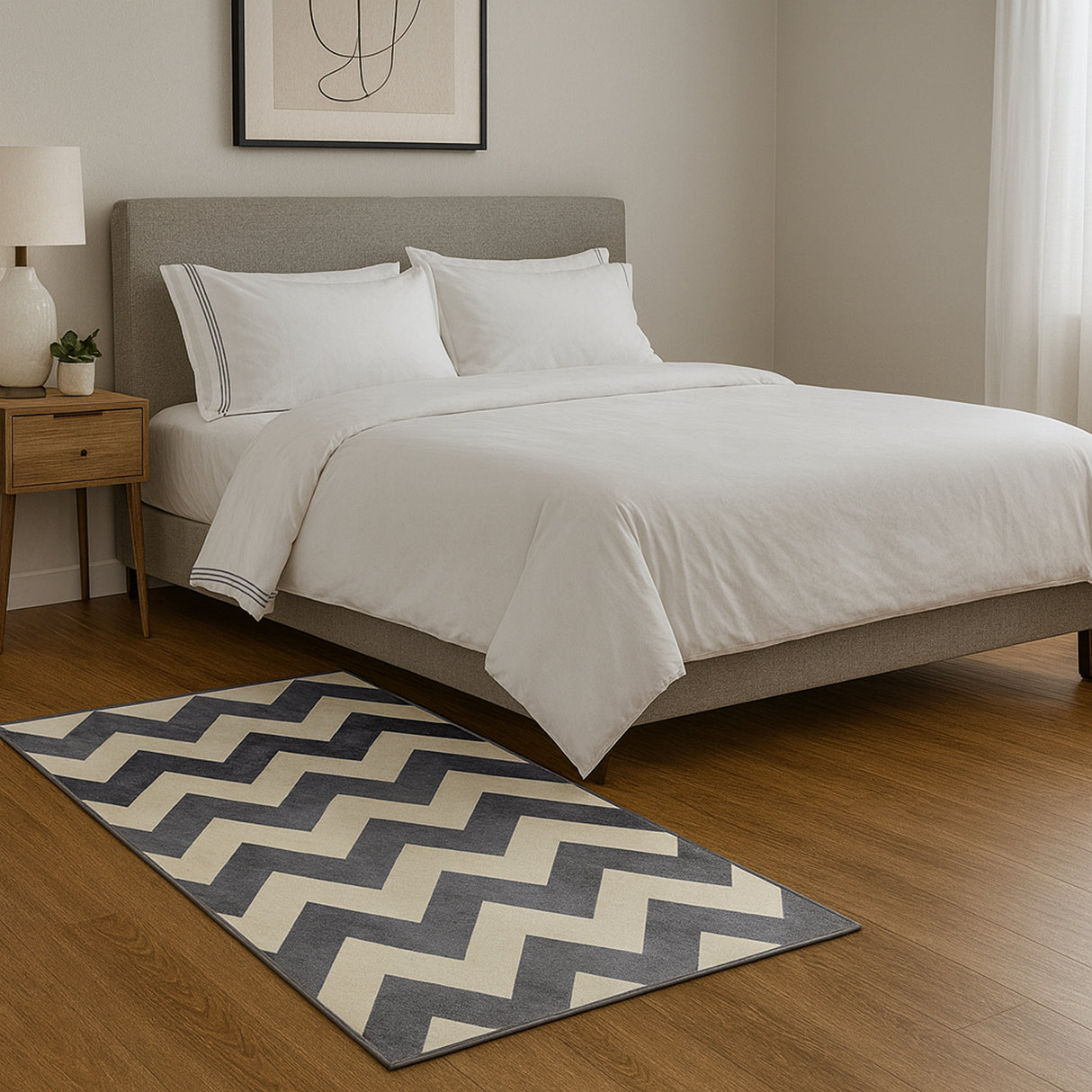 Alfombra Maryland Beige y Gris 100x50cm Rectangular Suave para Dormitorio de Zig Zag
