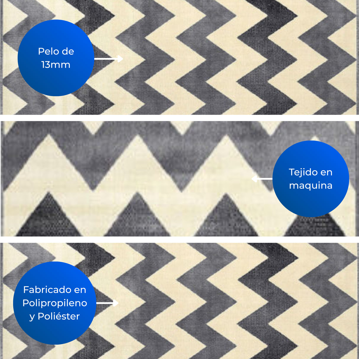 Alfombra Maryland Beige y Gris 100x50cm Rectangular Suave para Dormitorio de Zig Zag